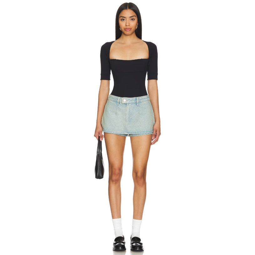 FREE PEOPLE X INTIMATELY FP Everly Bodysuit Small Black 3/4 Sleeve Bolero NWT