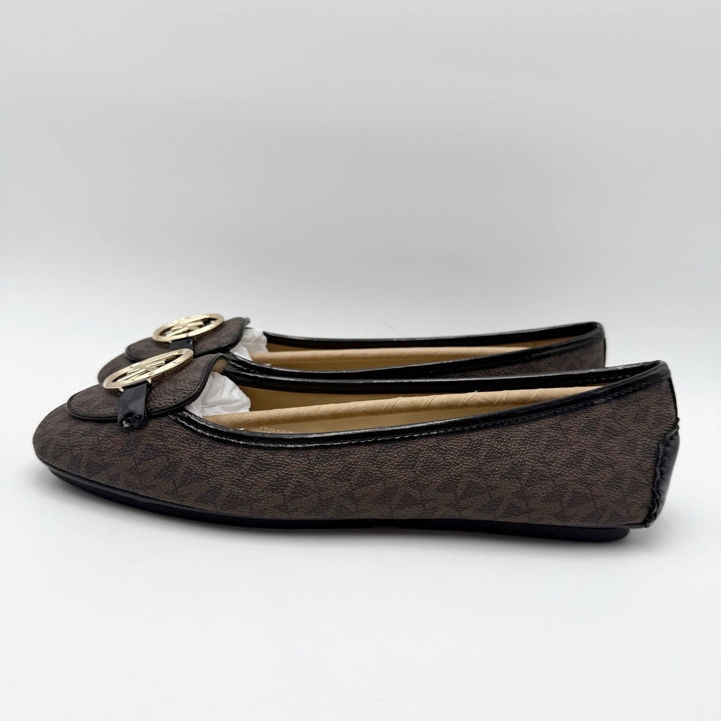 Michael Kors Womens Lillie Moc Flats Size 9.5 Brown MK Logo NIB