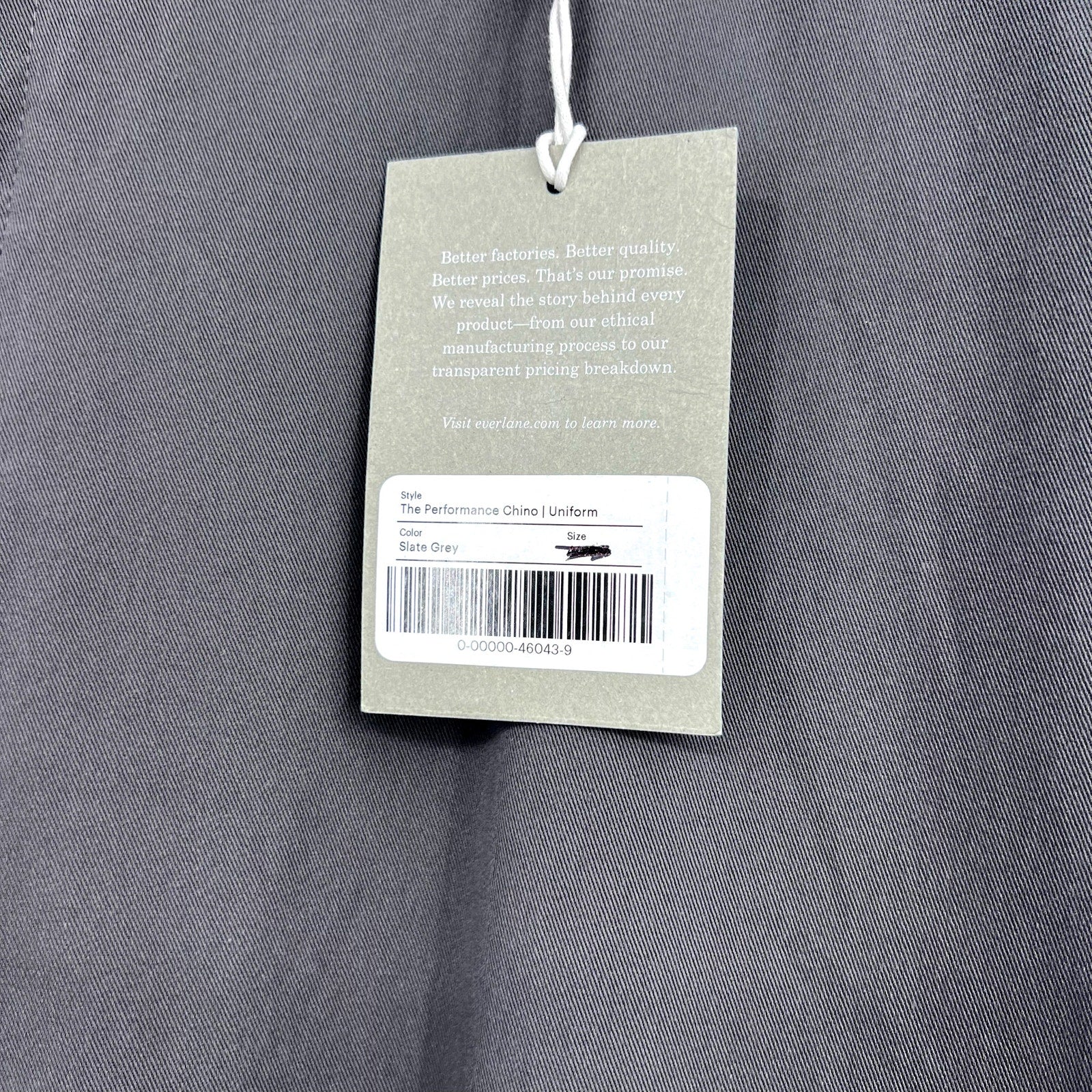 EVERLANE Uniform Mens Performance Chino Pants 40x34 Slate Grey Athletic Fit NWT