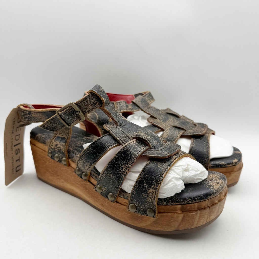 Bed Stu Womens Fabiola Sandals US 8.5 Black Distressed Leather NWT