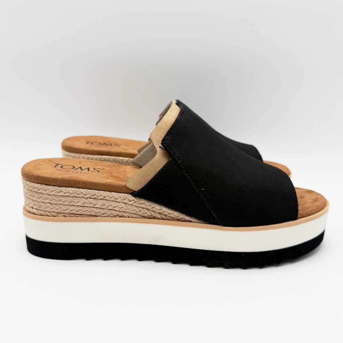 TOMS Womens Diana Mule Platform Wedge Sandals Size 7.5 EU 38 Black Leather NIB