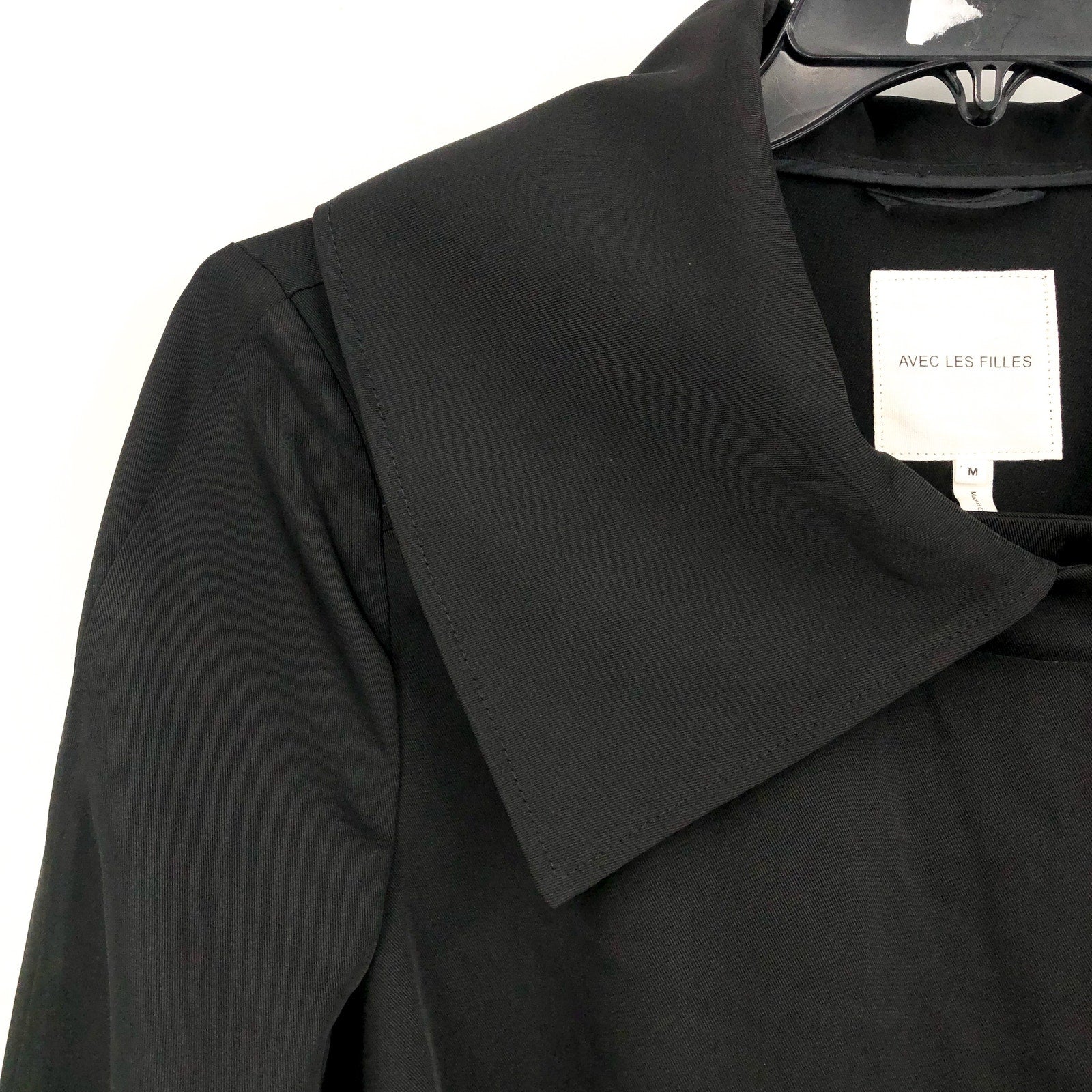 AVEC LES FILLES Womens Drape-Front Trench Coat Medium Black Belted Stretch NWT