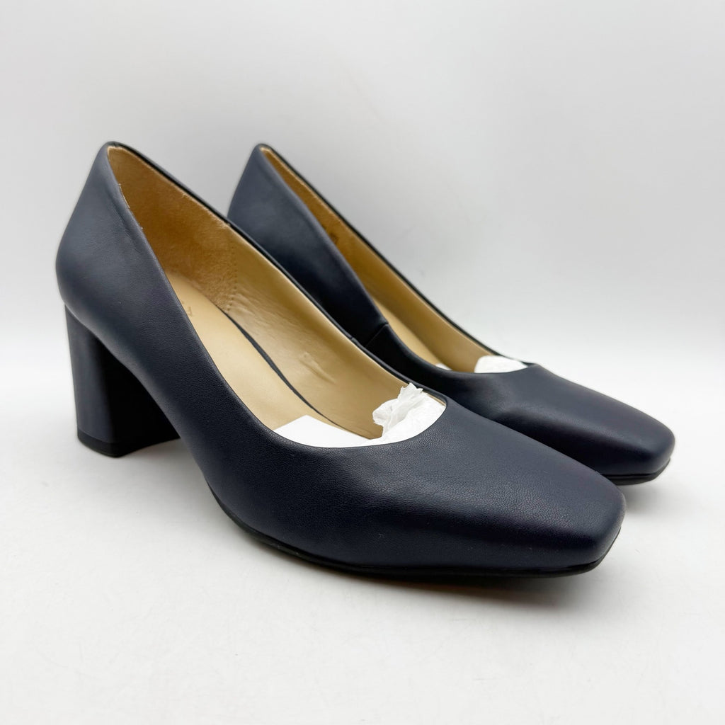 Naturalizer Womens Warner Pumps Size 7 WIDE EU 37.5 Navy Blue Heels Slip On NWOB