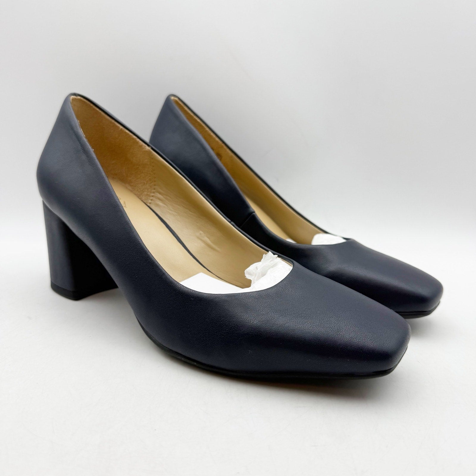 Naturalizer Womens Warner Pumps Size 7 WIDE EU 37.5 Navy Blue Heels Slip On NWOB