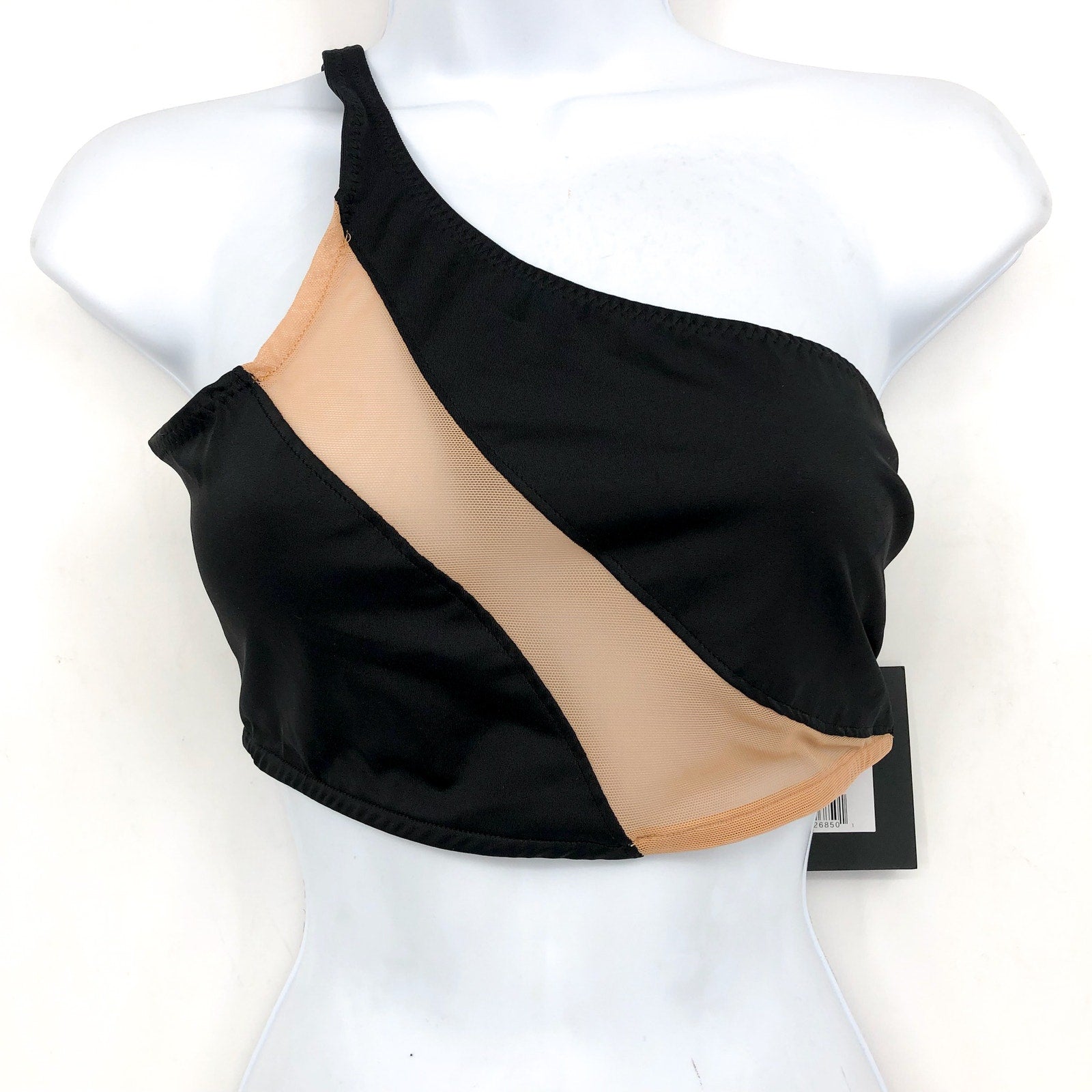 NORMA KAMALI Women's Snake Mesh Swim Bra Large Black Nude One Shoulder NWT