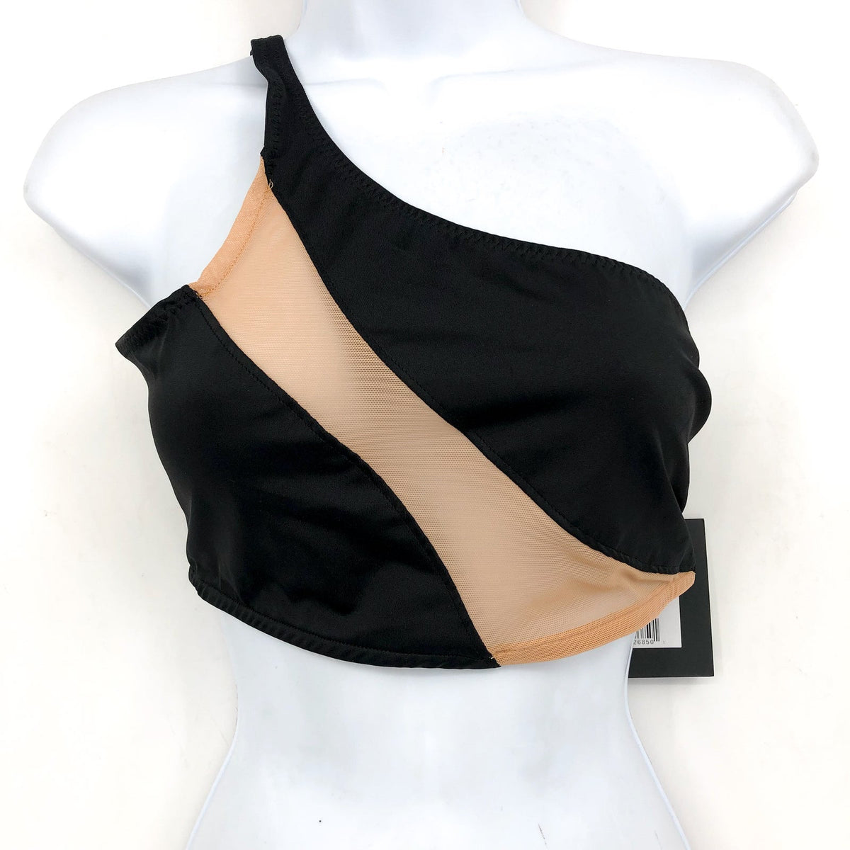 NORMA KAMALI Women's Snake Mesh Bikini Top Large Black Nude One Shoulder NWT