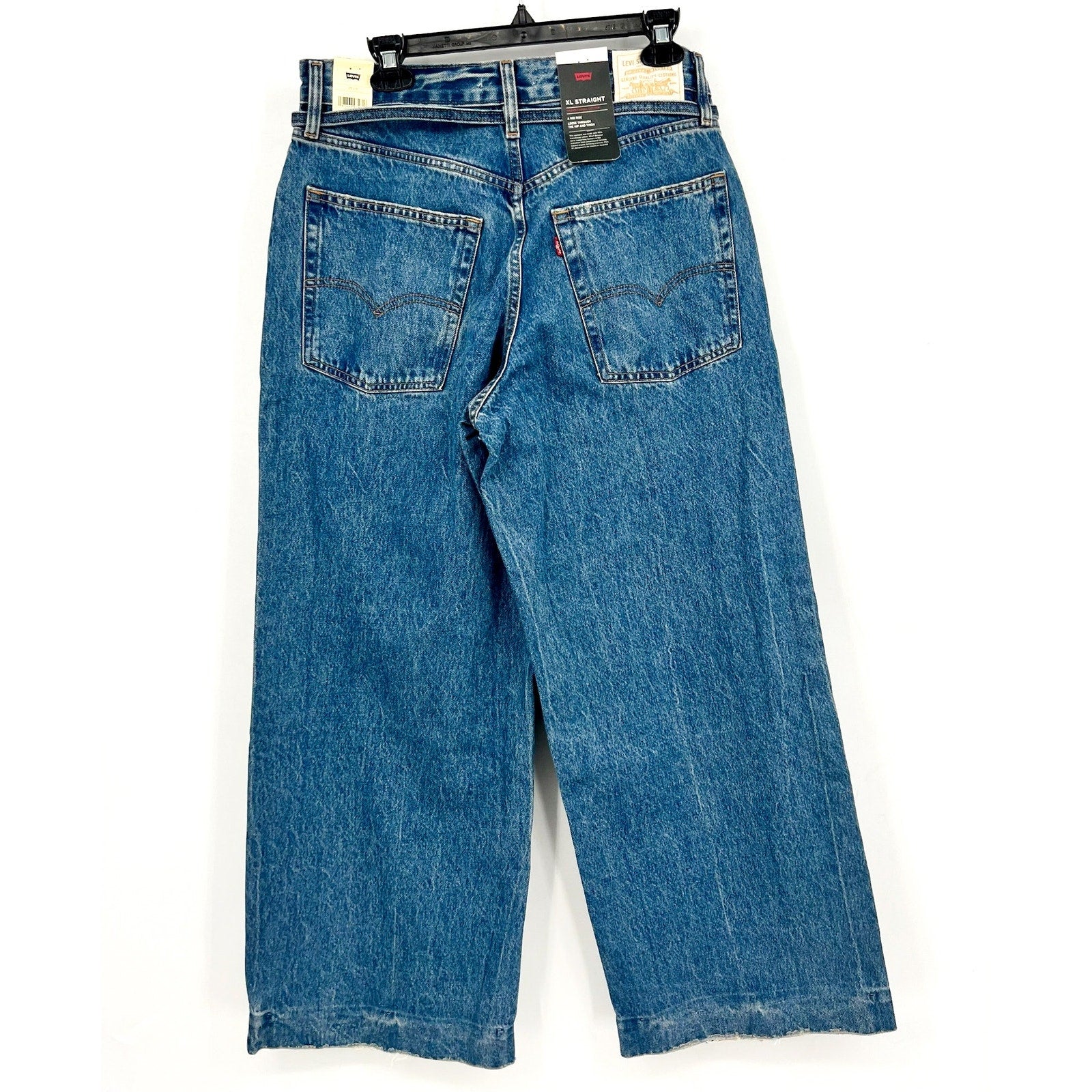 LEVI'S Womens XL Straight Jeans 29x31 US 8 Medium Blue Tie Waist A8701-0005 NWT