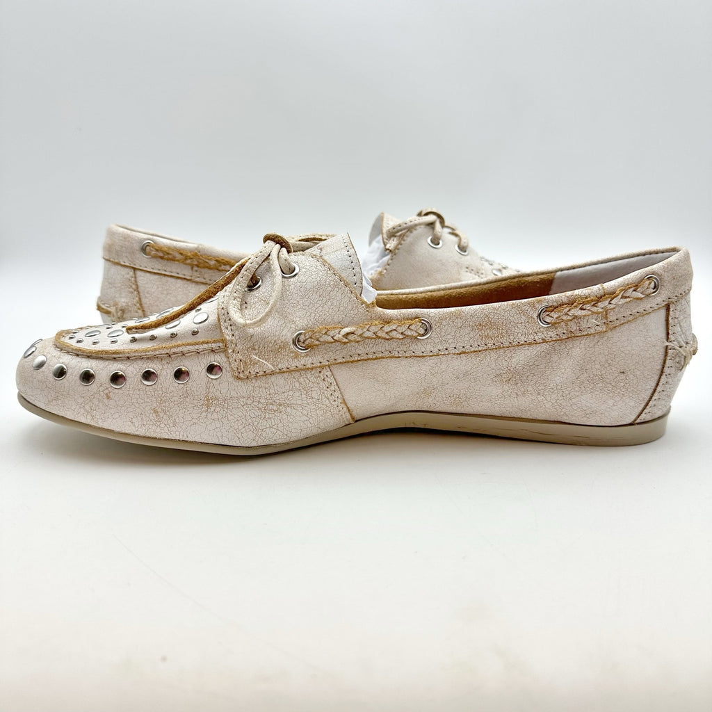 Lucky Brand Womens Timini Studded Loafers Size 8 Distressed White Leather NIB