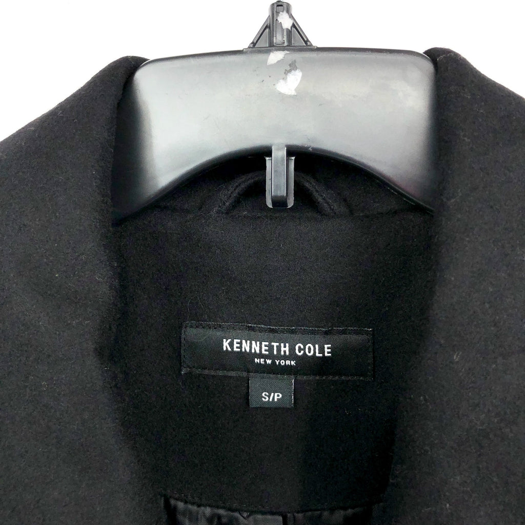 KENNETH COLE Womens Melton Wool Blend Coat Small Black Faux Leather Trim NWOT