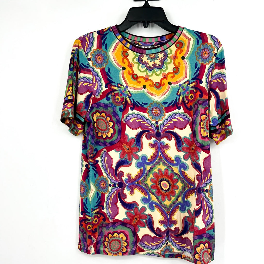 JOHNNY WAS The Janie Favorite Top Large Multi Mcanna Scarf Short Sleeve NWT