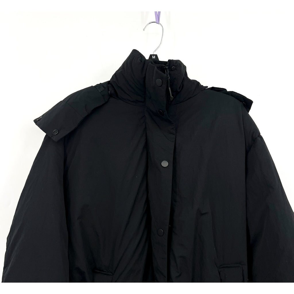 EVERLANE Women's Duvet Puffer Down Coat Medium Black Belted Hooded NWT