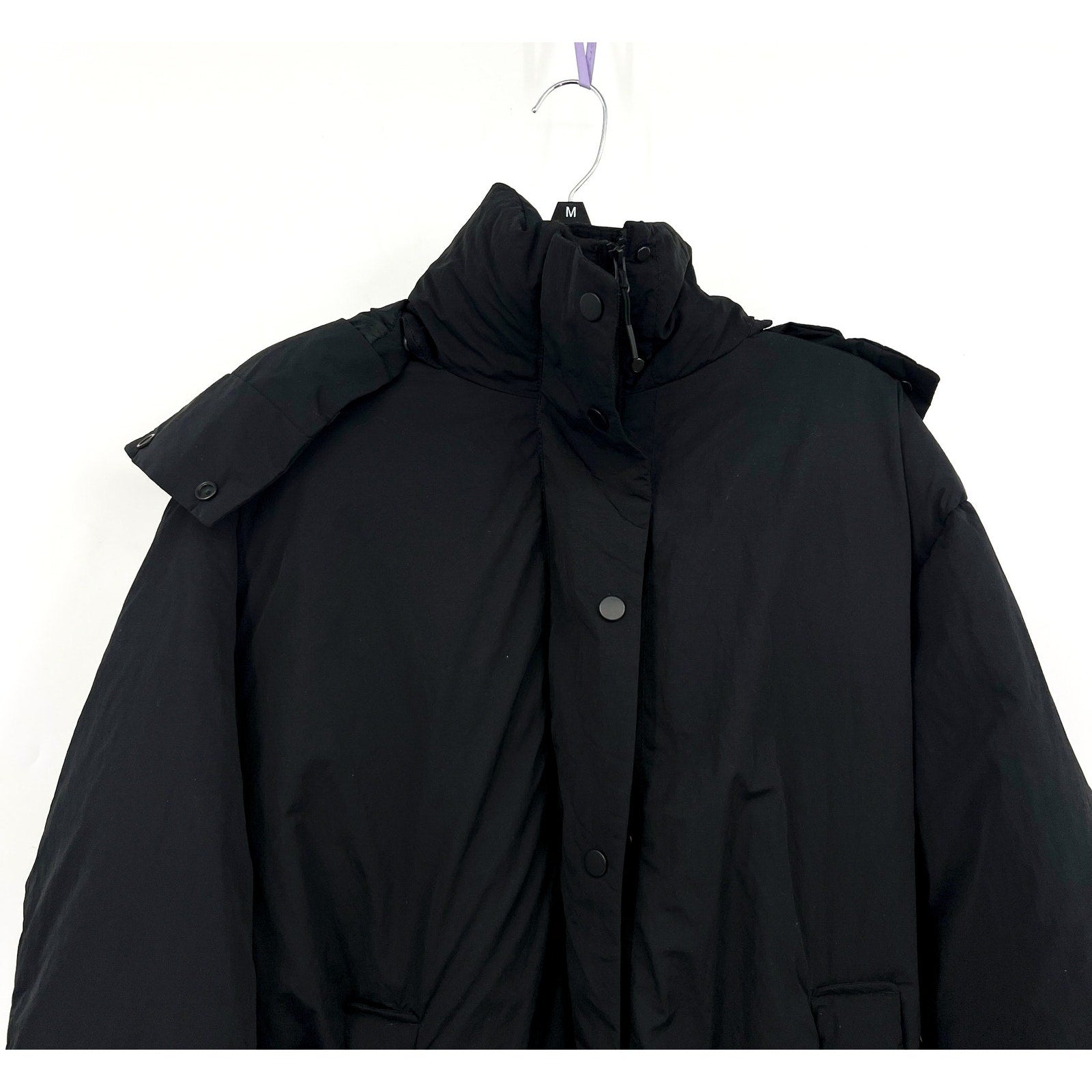 EVERLANE Women's Duvet Puffer Down Coat Medium Black Belted Hooded NWT