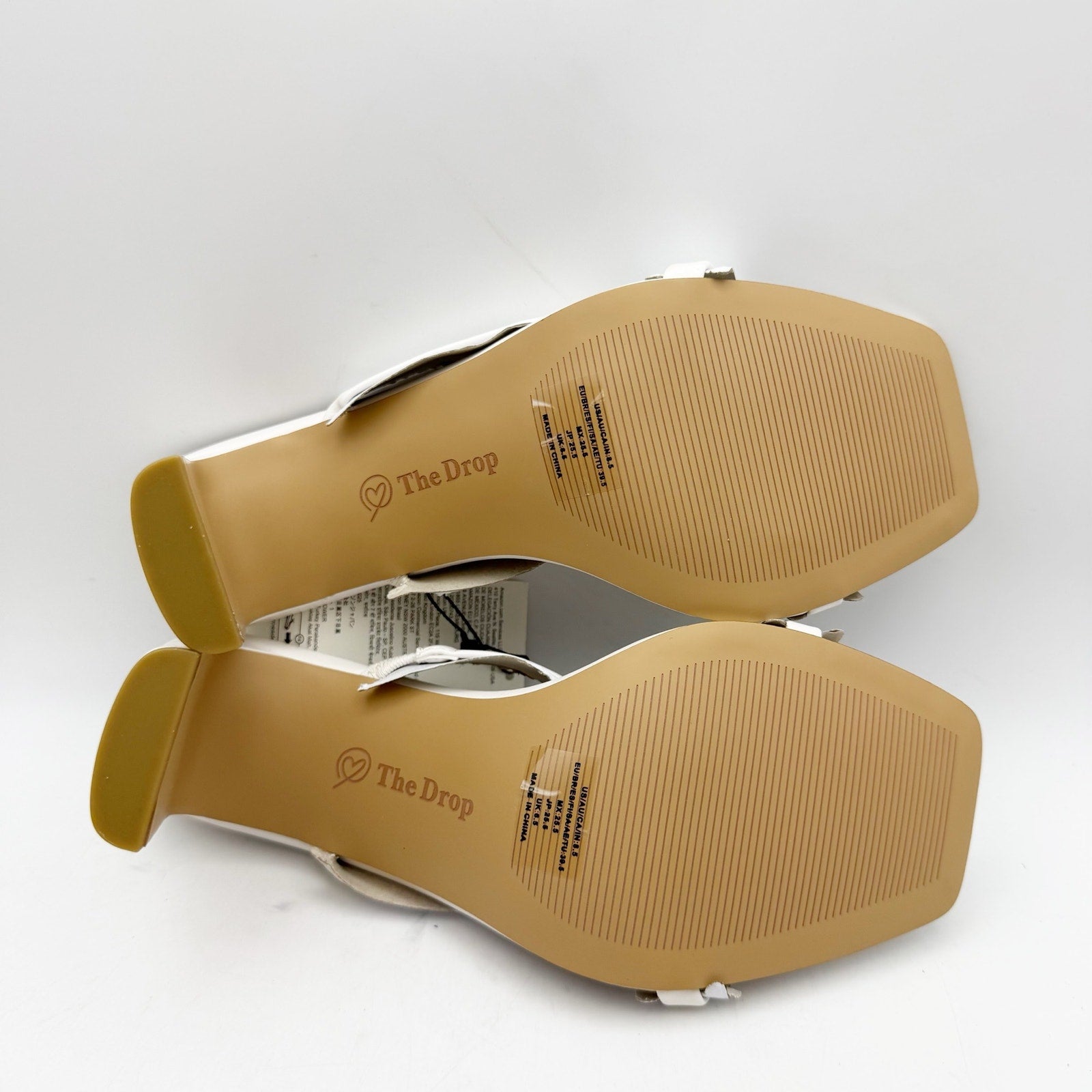 The Drop Womens Avery Heeled Sandals Size 8.5 White 2-Strap Block Heel NWOB