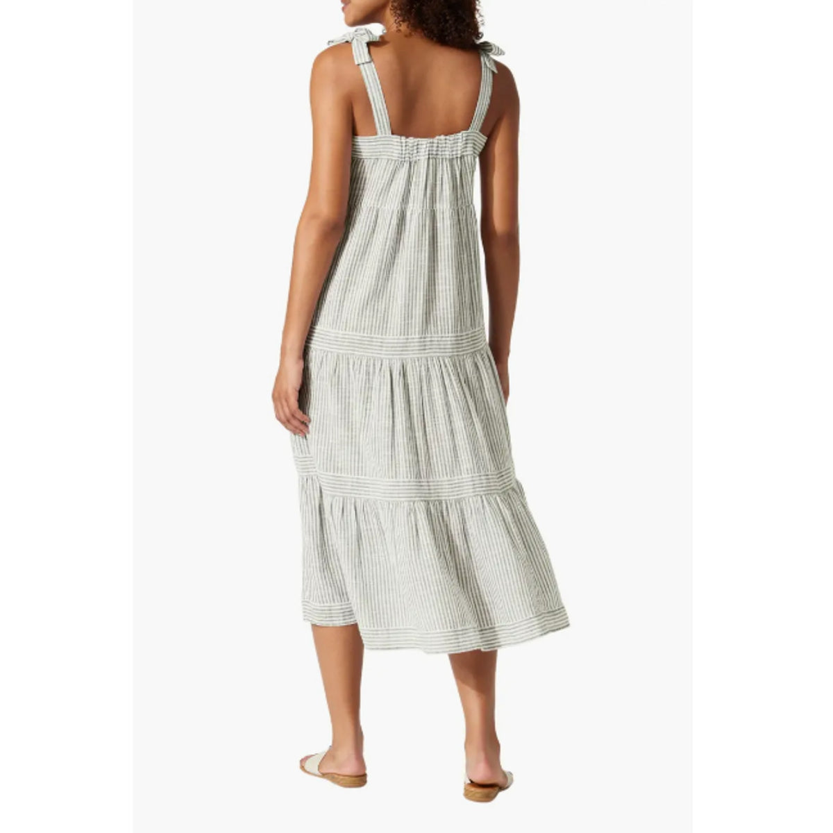 TOMMY BAHAMA Shoreline Stripe Midi Dress Large Green Gray White Cover-Up NWT