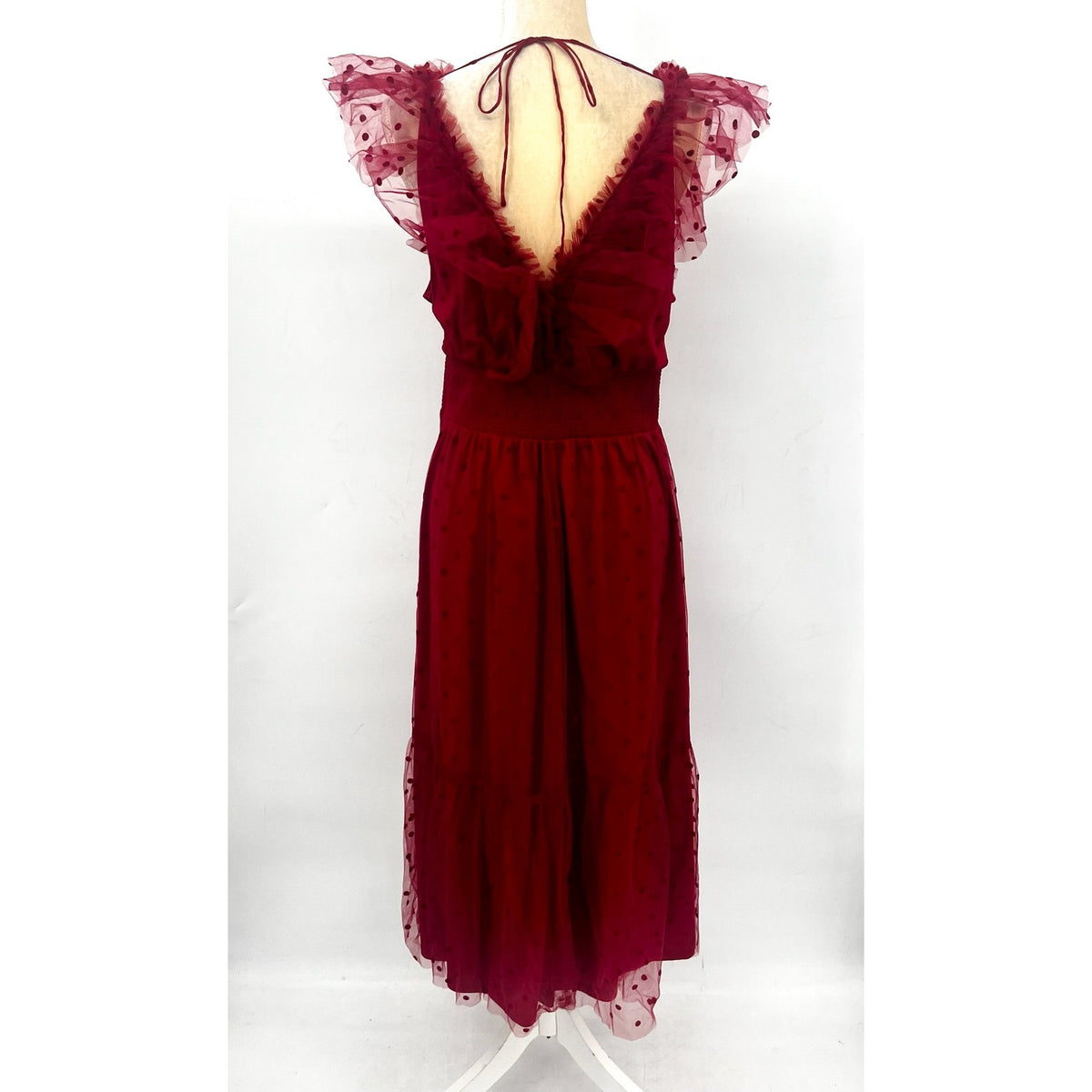 ADRIANNA PAPELL Women's Dot Tulle Ruffle Dress Size 14 Red Sleeveless NWT