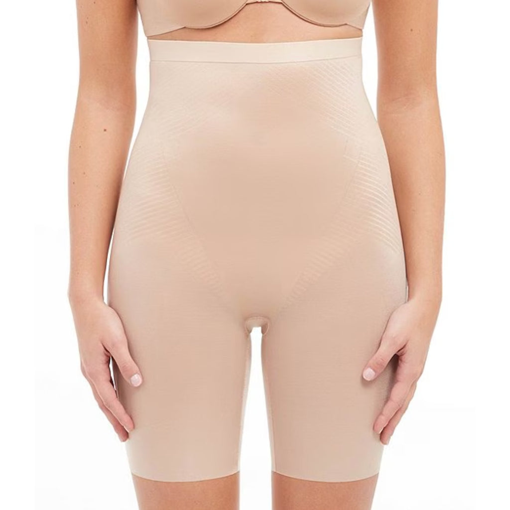 SPANX Invisible Shaping High Waisted Mid Thigh Shorts Small Champagne Beige NWT