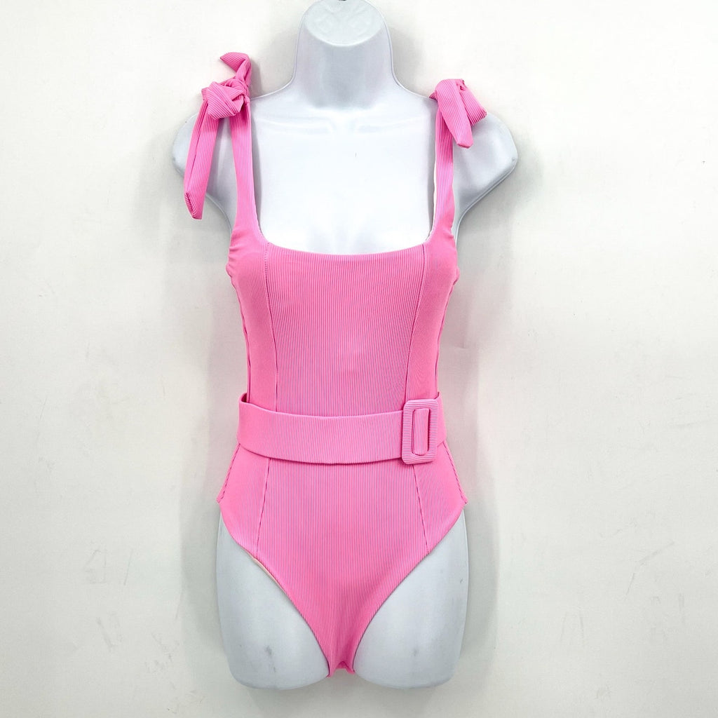 BEACH RIOT Women's Sydney Belted One Piece Swimsuit XS Prism Pink Ribbed NWT