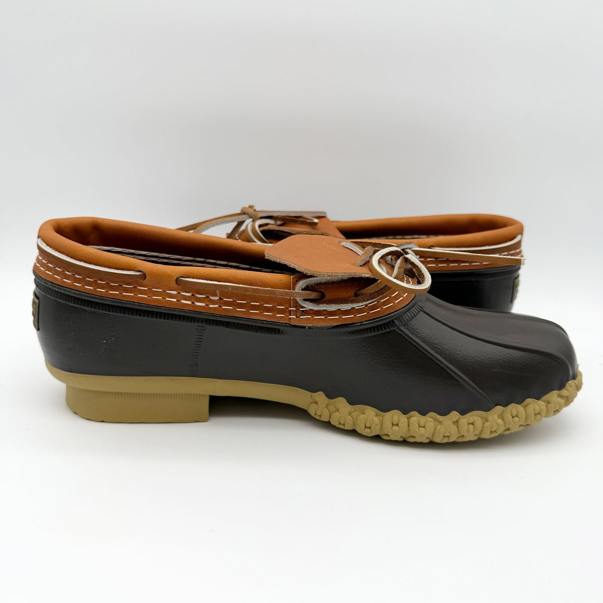 L.L.Bean Mens Rubber Moc Boots Size 10.5 M Brown Rubber Leather Waterproof NWOB