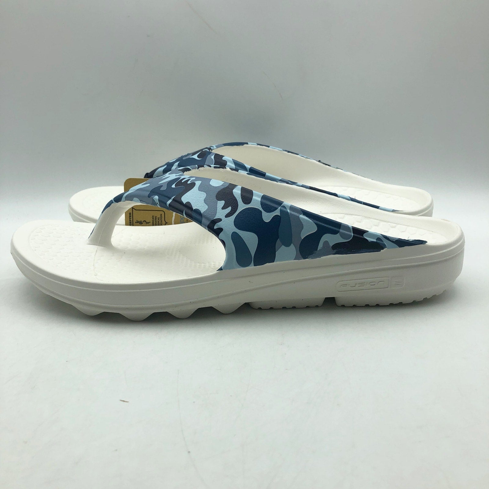 Spenco Womens Fusion 2 Supportive Slide Sandals 10 Wide Blue Camo Flip Flop NWOB