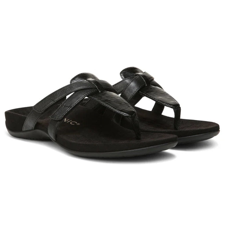 Vionic Womens Karley Thong Sandals US 6 EU 36 Black Leather Slip On NIB