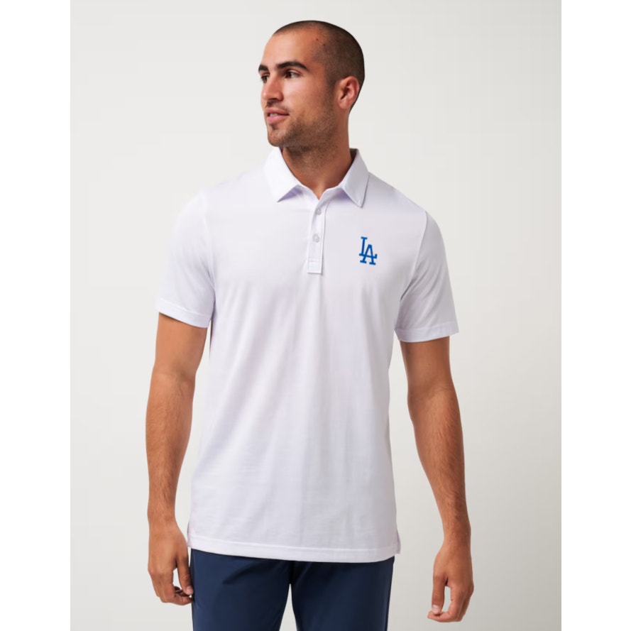 TRAVIS MATHEW Men's The Zinna Polo Shirt Small White Los Angeles Dodgers NWT