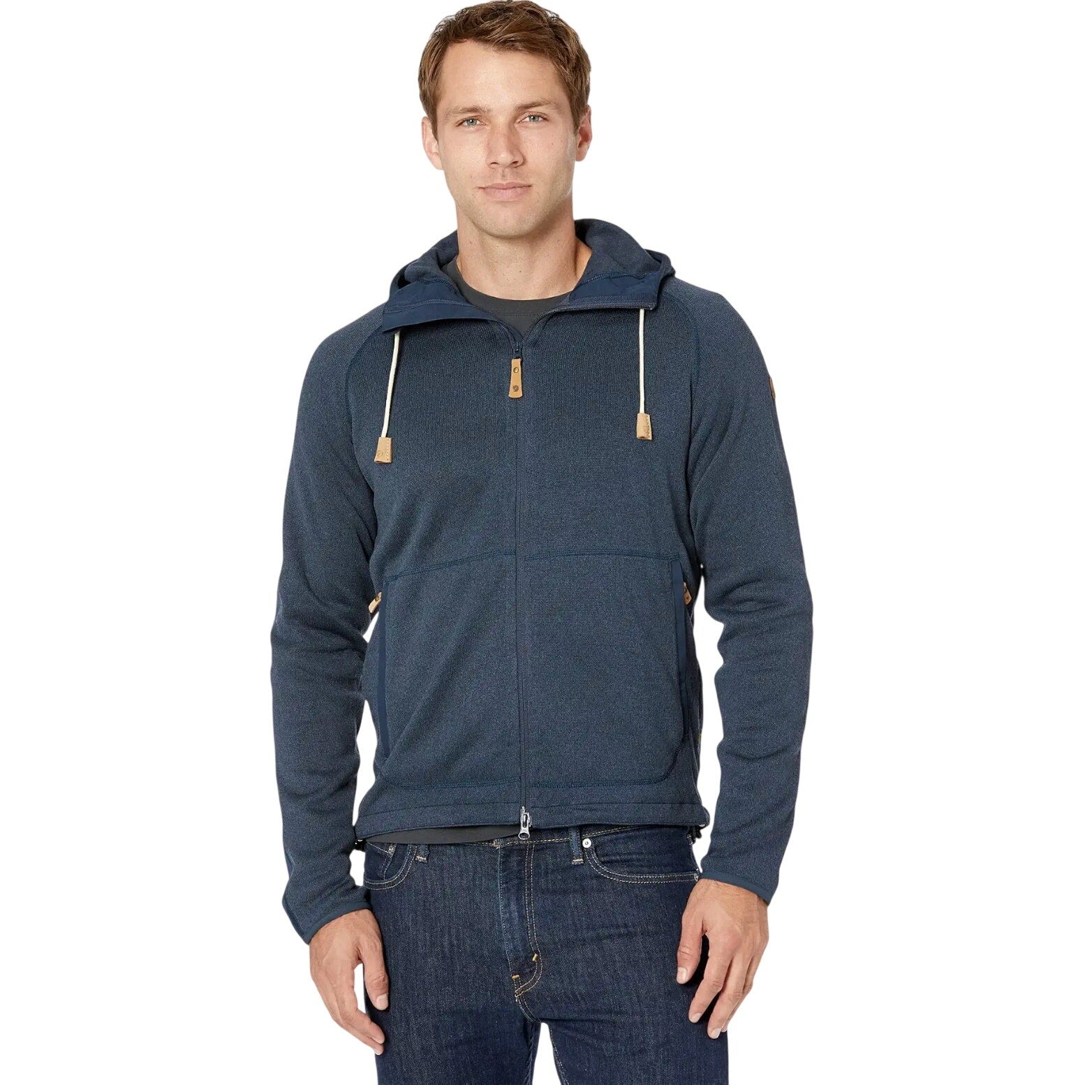 FJALLRAVEN Men's Ovik Fleece Hoodie Medium Navy Blue Jacket Full Zip NWT