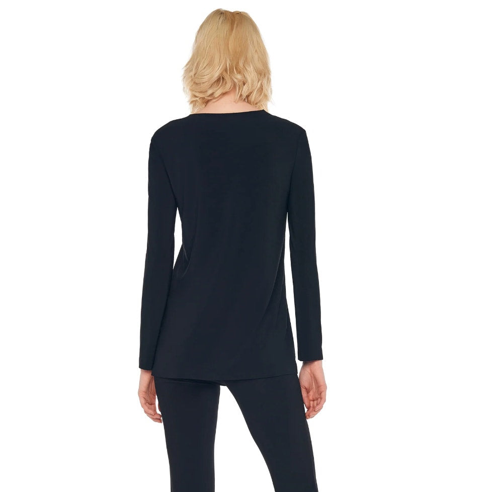 NORMA KAMALI Women's Long Sleeve Crew Top Medium Black Stretch Jersey NWOT