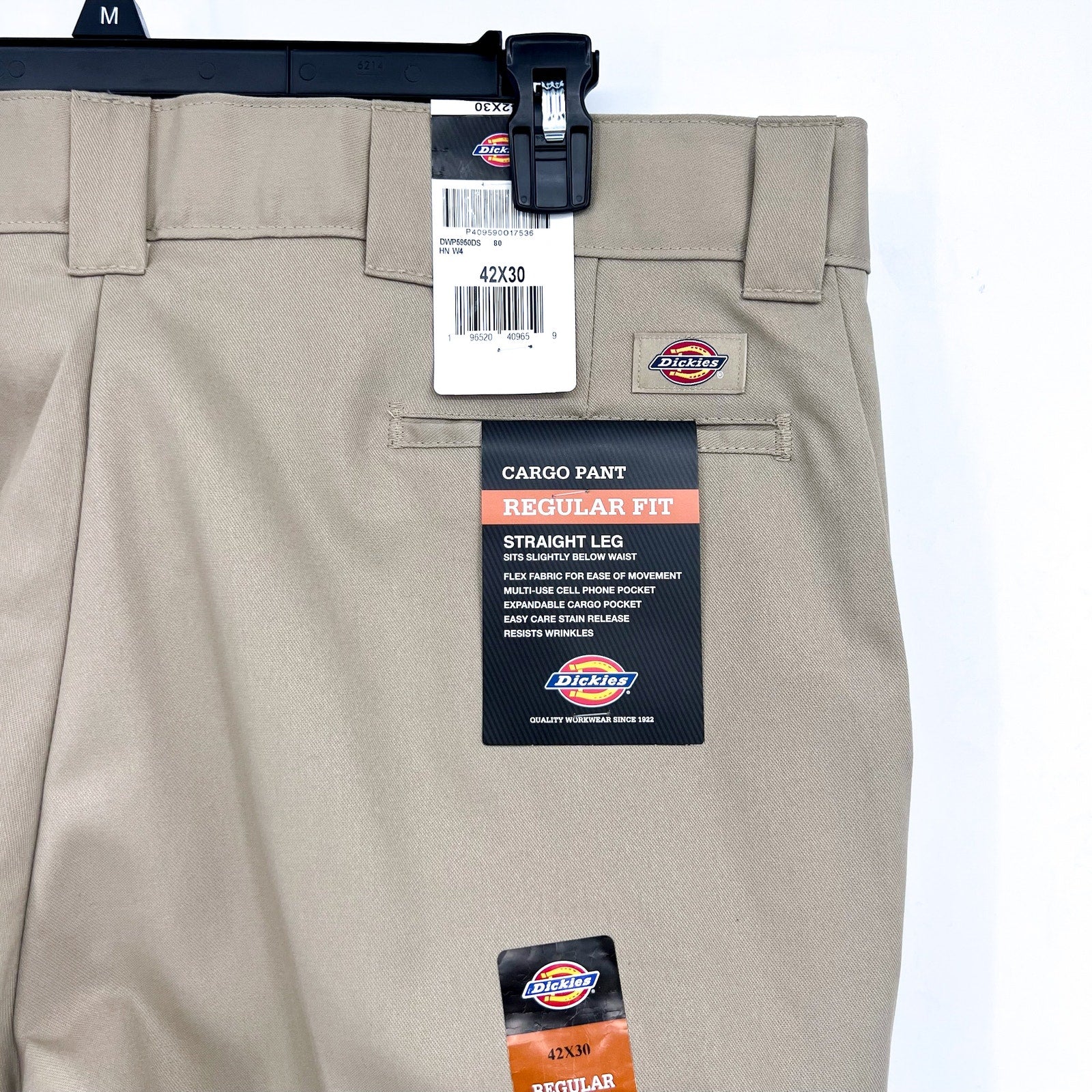 DICKIES Men's Twill Stretch Cargo Pants 40x30 Khaki Straight Leg NWT