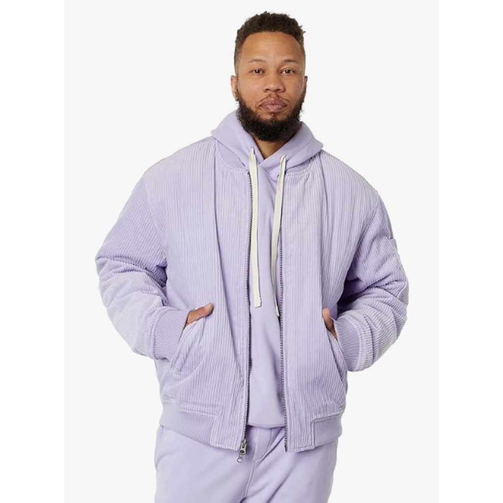 LABEL Unisex Go-To Corduroy Bomber Jacket XL Lavender Purple Full Zip NWT
