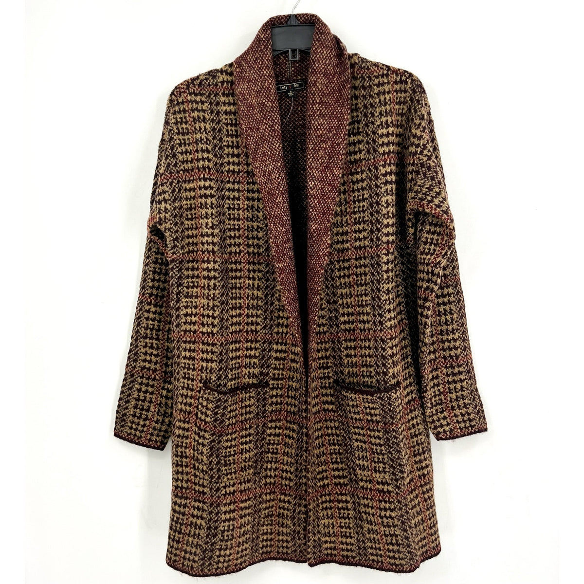 LETY & ME Womens Longline Coatigan Small Red Burgundy Multi NWOT