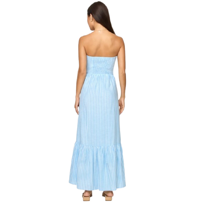 L*SPACE Women's Melody Strapless Maxi Dress Large Blue White Striped NWT
