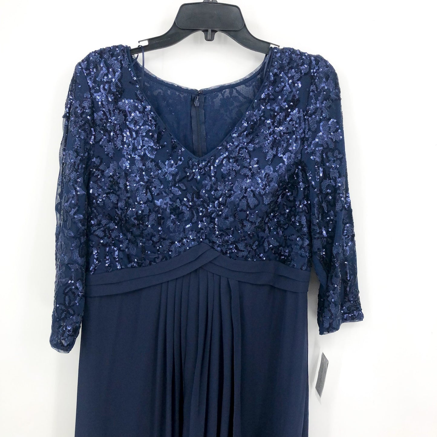 ALEX EVENINGS Sequin Gown Size 12 Navy Blue Cascade Empire-Waist MOB Guest NWT