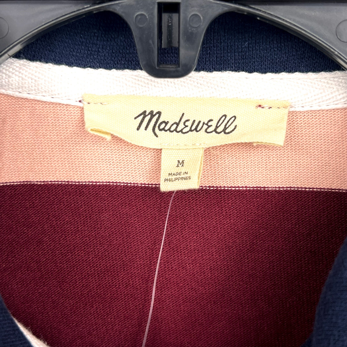 MADEWELL Women's Rugby Long-Sleeve Polo Shirt Medium Stripe Red Pink NT720 NWT