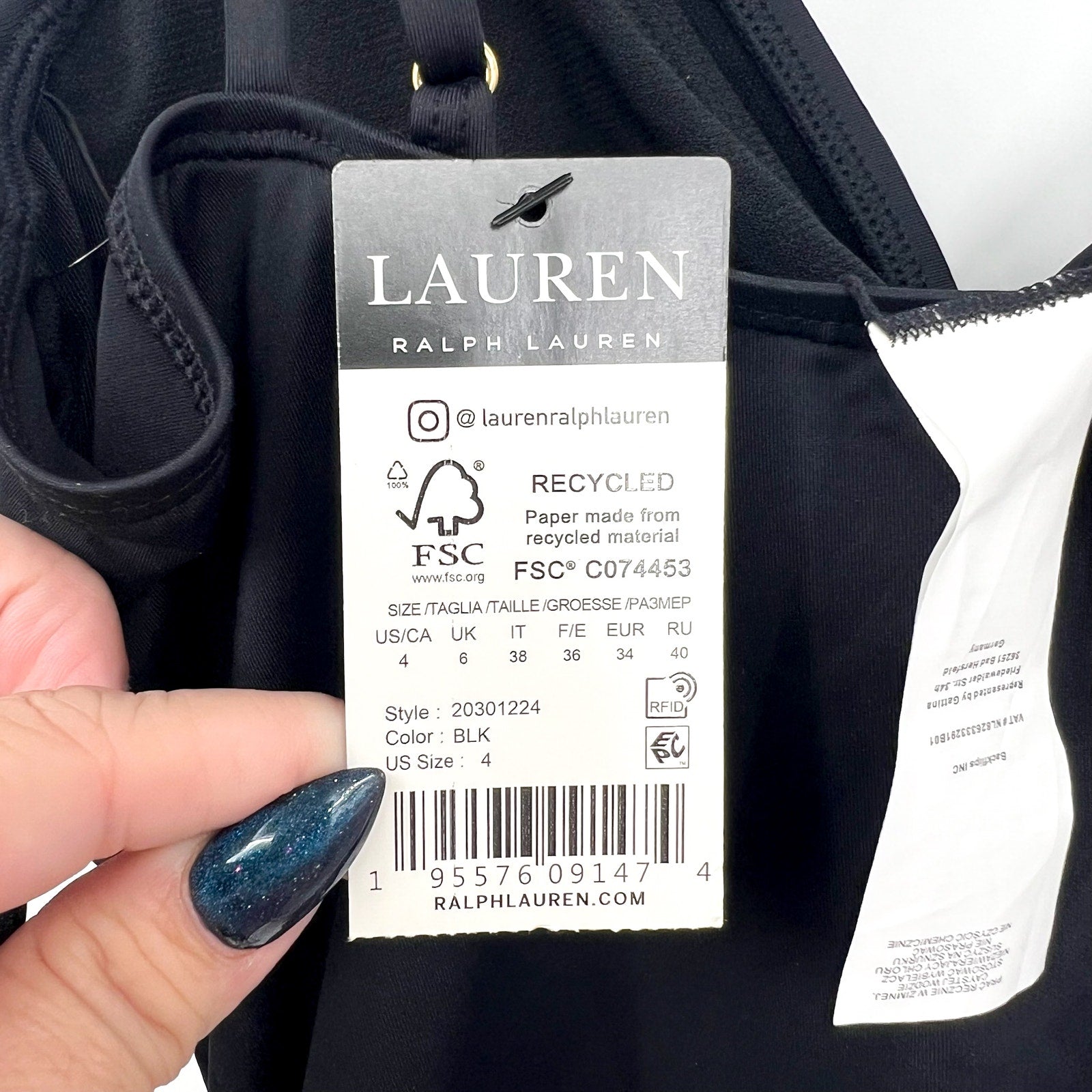 LAUREN RALPH LAUREN Double Strap Twist Tankini Top Size 4 Black Underwire NWT