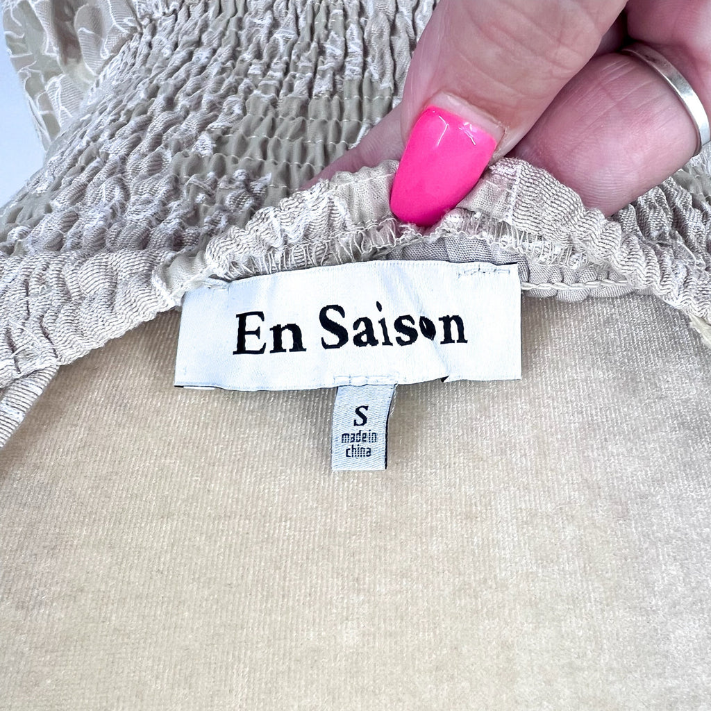 EN SAISON Women's Jenna Midi Dress Small Natural Beige Organza Floral NWOT