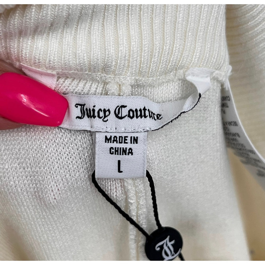 JUICY COUTURE Women's Knit Flare Pants Large White Angel Fold Over Band NWT