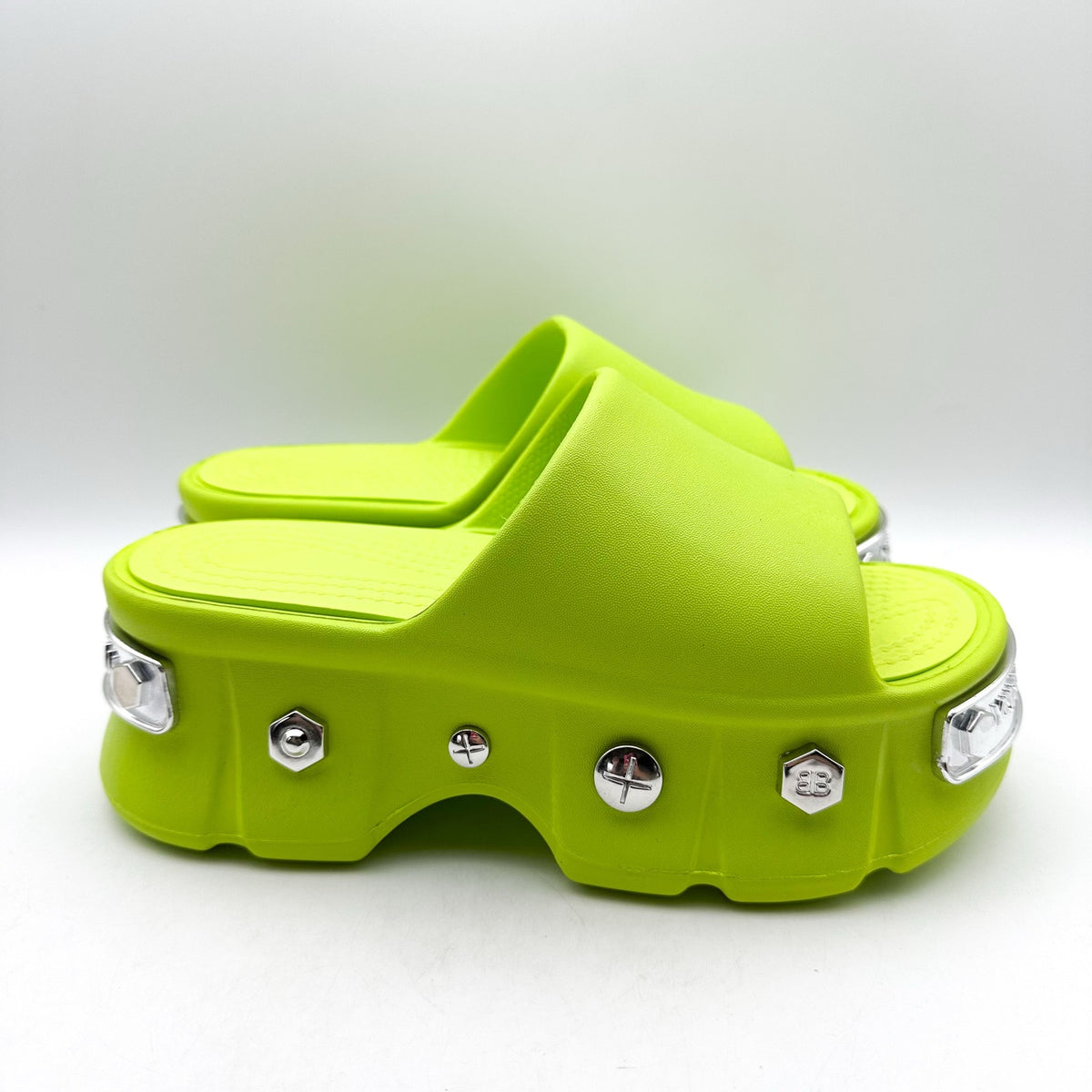 YURTKUMAS Womens Chunky Platform Slide Sandals Size 9 EU 39-40 Lime Green NWOB