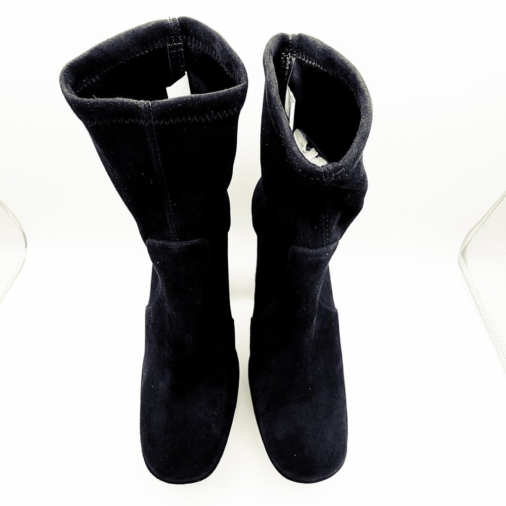 Stuart Weitzman Skyhigh 145 Platform Booties Size 11 Black Stretch Suede NWOB