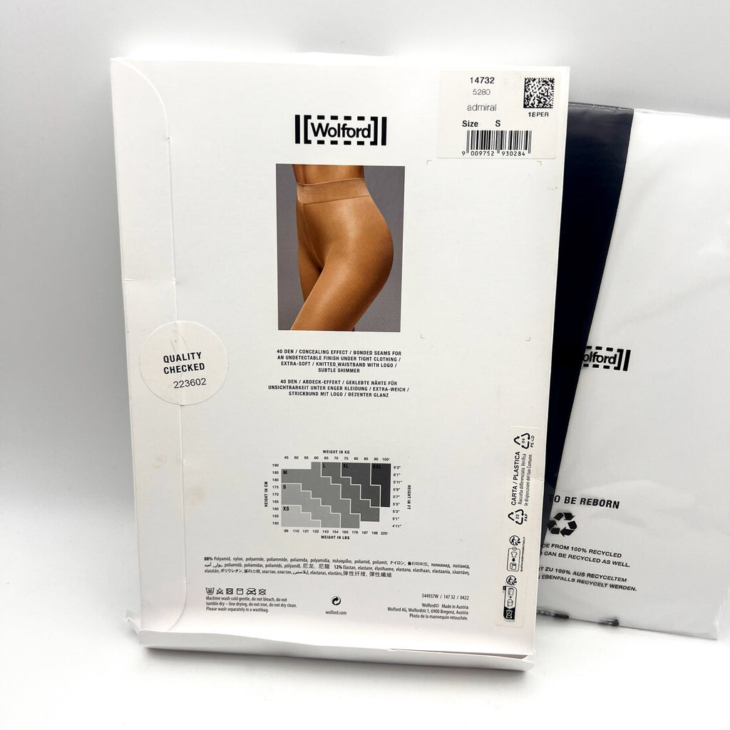 WOLFORD Womens Pure Shimmer 40 Concealer Tights Small Black Admiral Flawless NWT