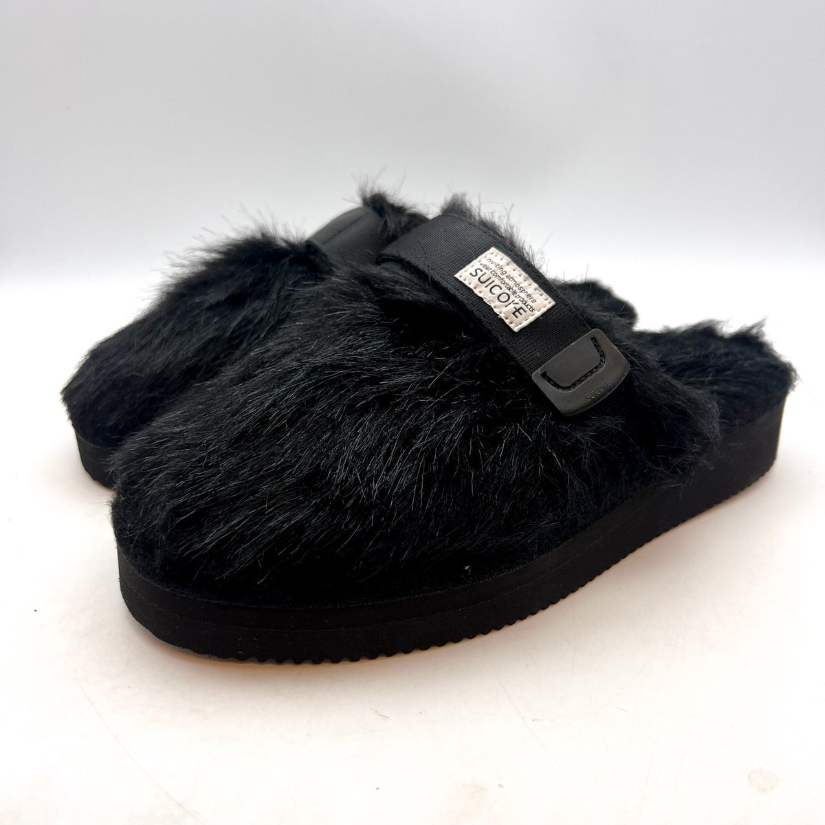 SUICOKE Womens Zavo Faux Fur Slide Clogs Size 7 EU 36 Black Faux Fur NWOB