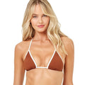 L*SPACE Women's Aspen Triangle Halter Bikini Top Medium Coffee Brown Cream NWT