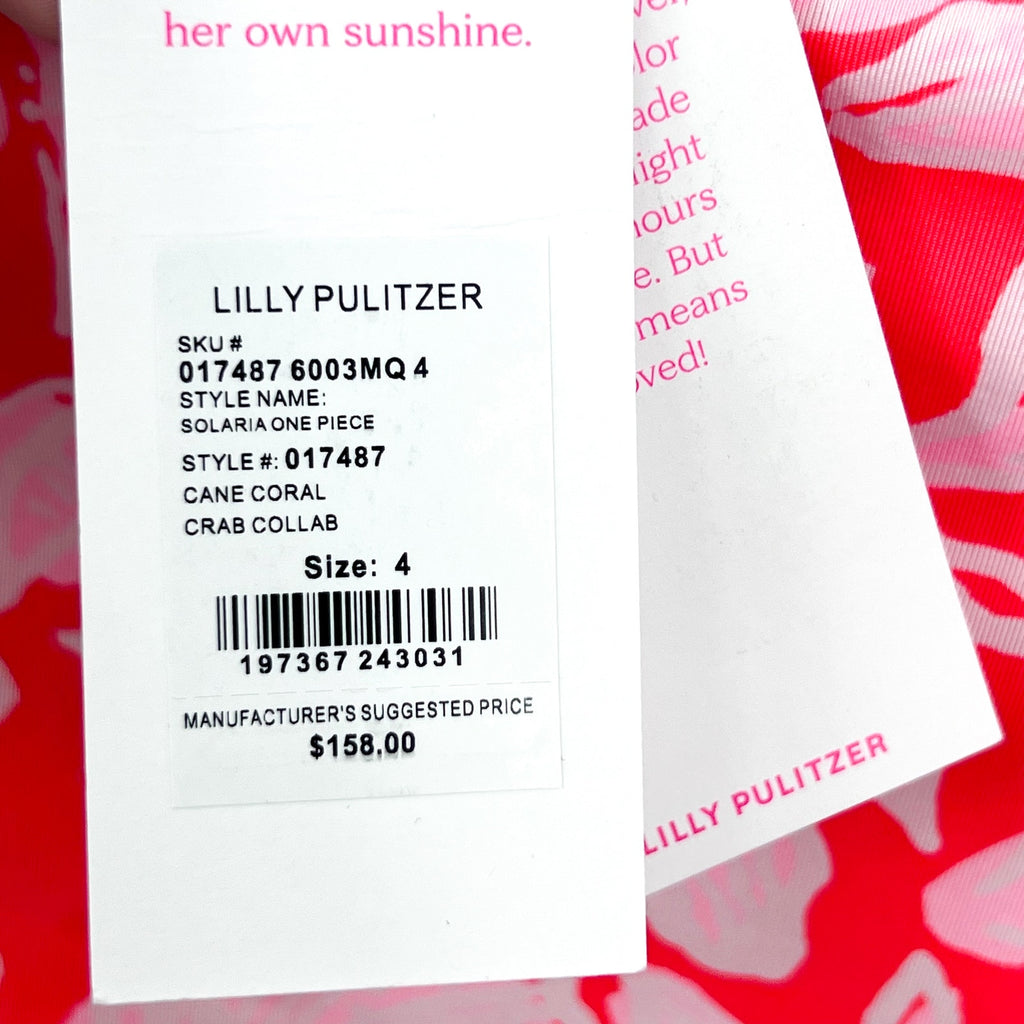 LILLY PULITZER Womens Solaria One Piece Swimsuit Size 4 Pink Cane Coral Crab NWT