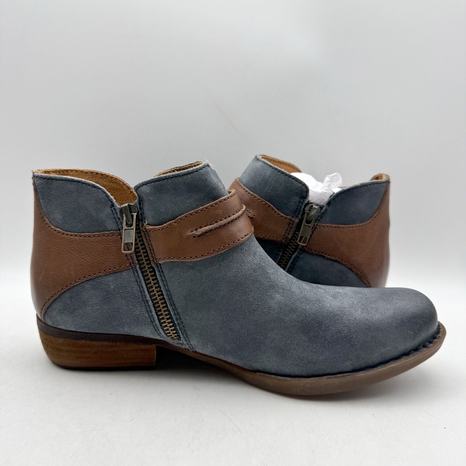 Born Womens Kati Ankle Booties US 8 M Blue Brown Leather NWOB