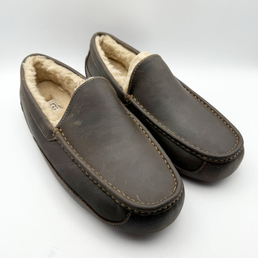 UGG Mens Ascot Matte Slippers US 8 EU 41 Brown Leather NIB