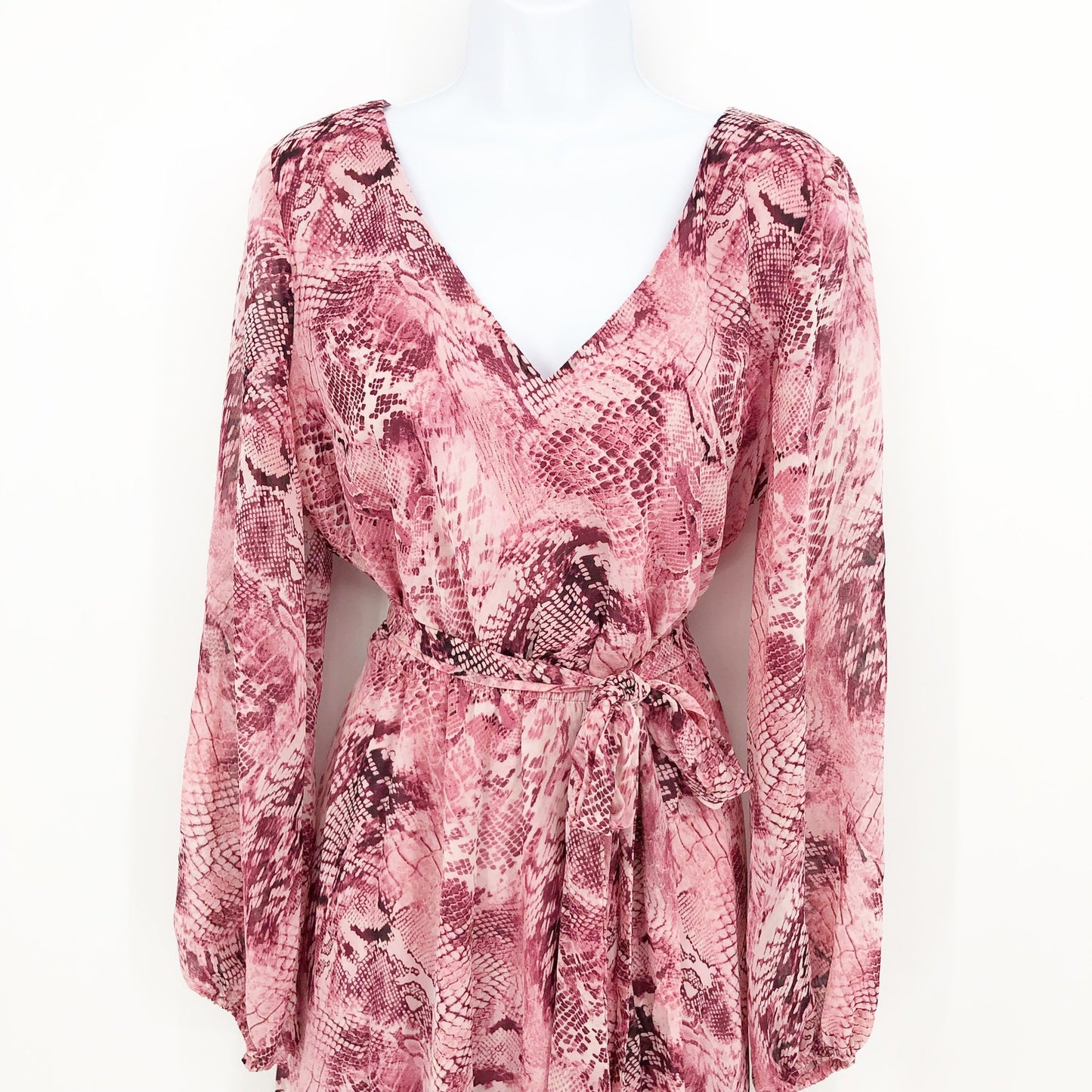 INC INTERNATIONAL CONCEPTS Maxi Dress Size 14 Pink Snake Print Long Sleeve NWT