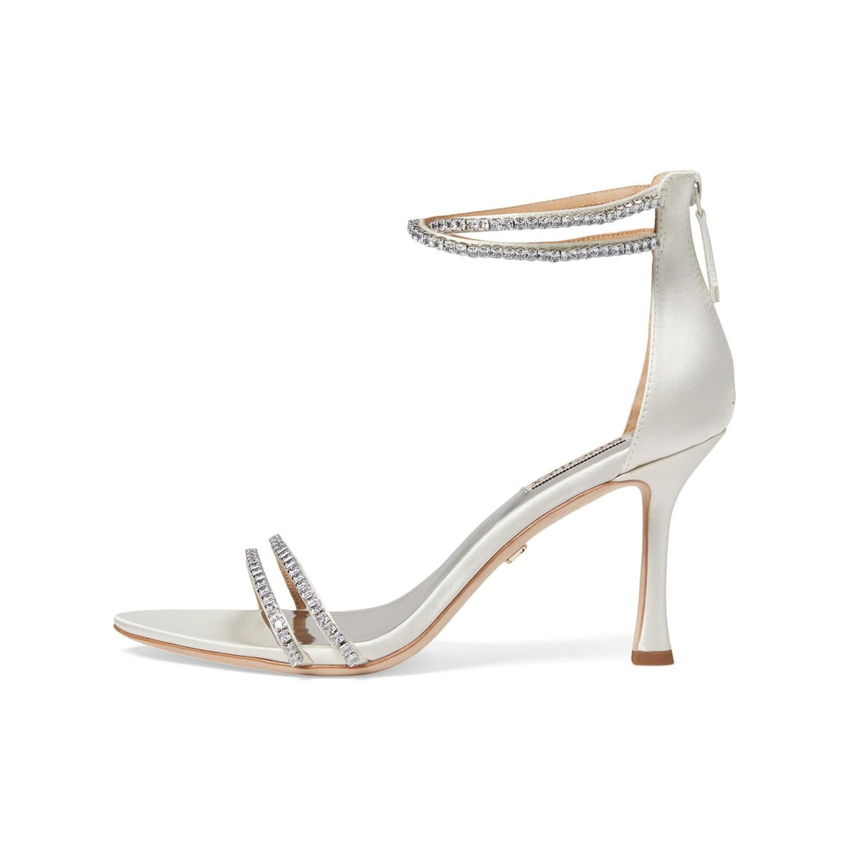 Badgley Mischka Womens Logan Heeled Sandals Size 8.5 Silver Leather Crystal NIB