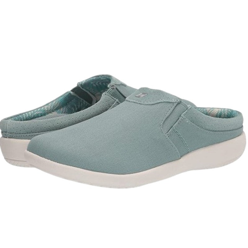 Spenco Womens SIESTA NUEVO Casual Slides Size 7.5 Mineral Blue Canvas Clogs NIB