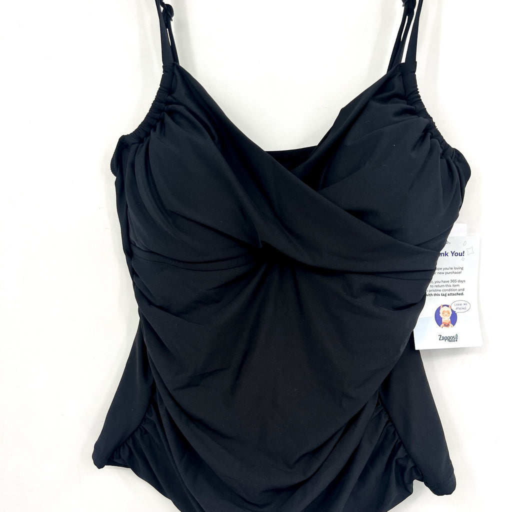 SUNSETS Women's Simone Tankini Top Large Black Swim Cross-Over Front NWT