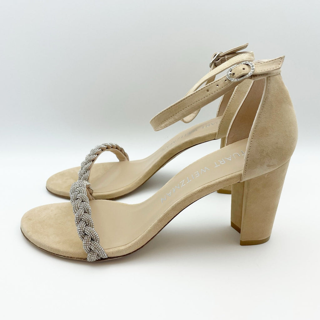 Stuart Weitzman Womens Nearlynude Highshine Sandal Size 11 Adobe Beige Heel NWOB
