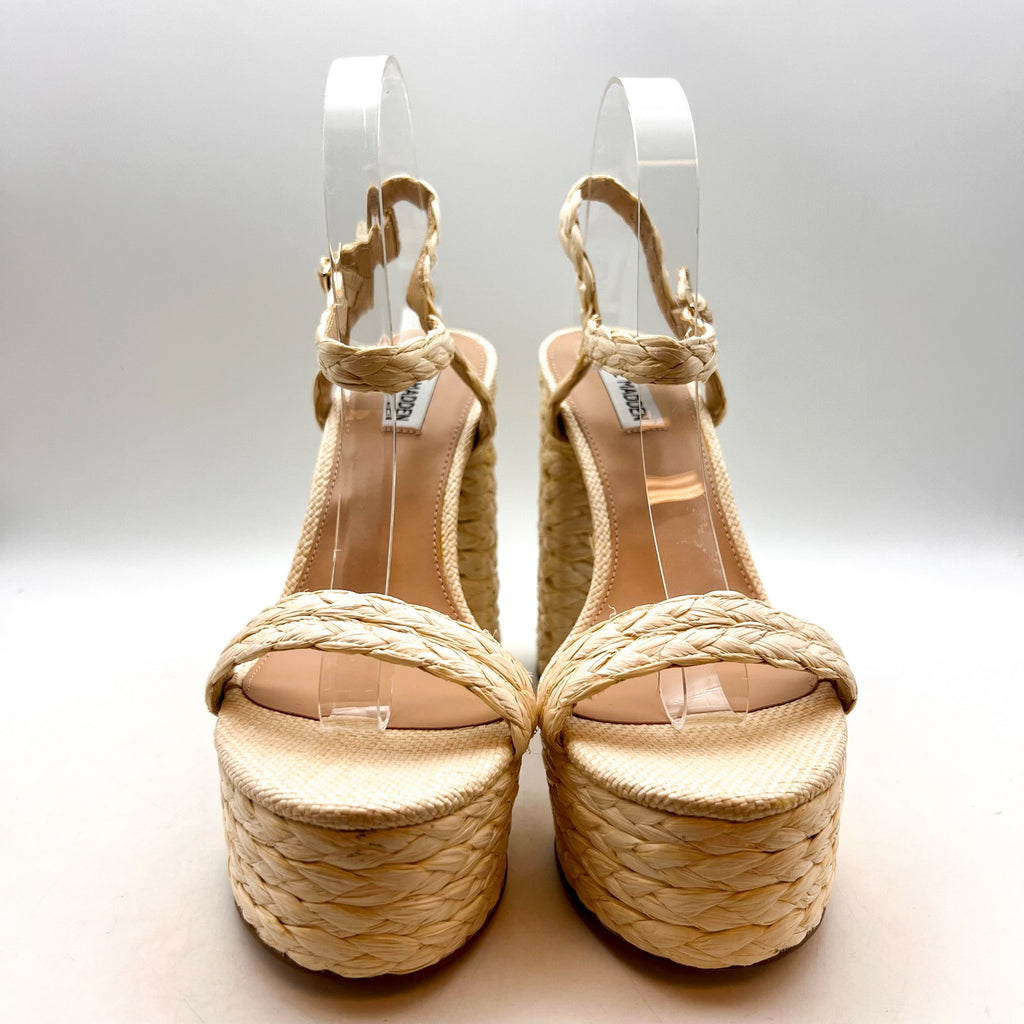 STEVE MADDEN Tiera Platform Heeled Sandals Size 10 Cream Raffia NWOB